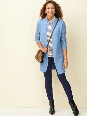 Talbots Light Blue Open-Front Long Cardigan size PM #1281